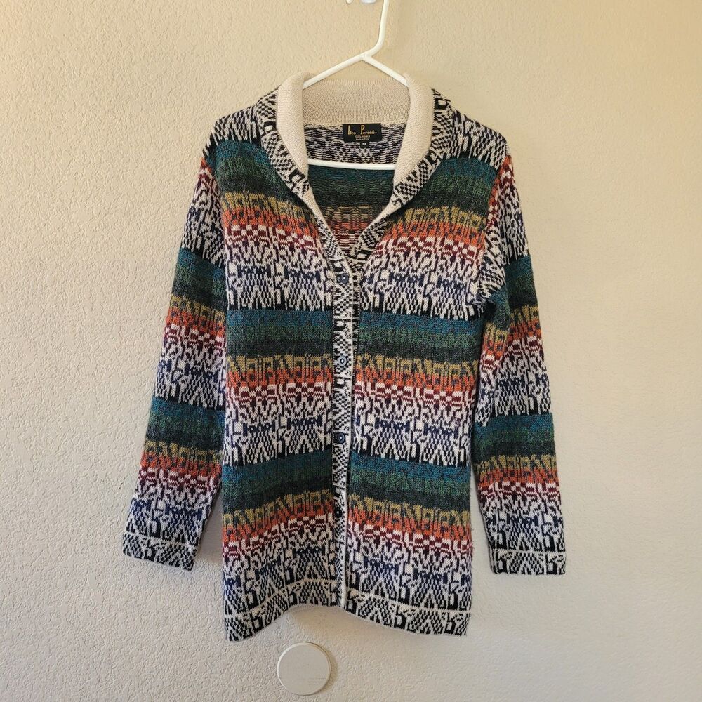 Leo Peressi Alpaca Knit Cardigan Sz Medium Collared Button Boho Fair Isle Indie